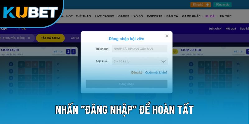 Nhấn “Đăng nhập” để hoàn tất